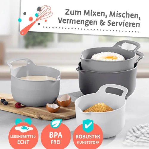 GOURMETmaxx Schüssel 4-teilig, , 4 Stück, Schwarz/Grau/Weiss - Unterteilungsmöglichkeit: Nein - Material: Kunststoff - Detailfarbe: Grau - Schwarz - Weiss - Set: Ja - Form: Rund