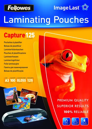 Fellowes Laminierfolie A3, 125 µm, 100 Stück, Glänzend - Mediengewicht: 125 µm - Folien Anwendungsbereich: Heisslamination - Folien Effekt: Glänzend - Papierformat: A3 - Zubehörtyp: Laminierfolie