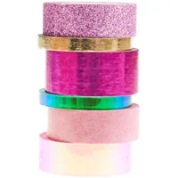 Rico Design Washi Tape 6 Stück, Grün/Rosa, 3/8/10 m - Detailfarbe: Grün - Rosa - Länge: 3 m - 10 m - 8 m - Set: Ja - Breite: 15 mm - 20 mm - 5 mm