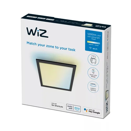 WiZ Panel Tunable White Deckenleuchte Schwarz 1000 lm - Lampensockel: LED fest verbaut - Farbtemperatur Kelvin: 2700 bis 6500 K - Aussenanwendung: Nein - Gesamtleistung: 12 W - Leuchten Kategorie: Panel - Lichtfarbe: Tunable White