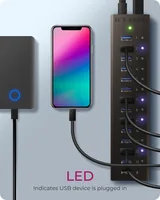 ICY BOX USB-Hub IB-AC6113 - Stromversorgung: USB - Anzahl Ports: 13 - Detailfarbe: Schwarz - USB Standard: 3.0/3.1/3.2 Gen 1 (5 Gbps) - USB Anschluss 2 (Endgerät): USB A - Powered USB - USB Anschluss 1 (Quelle): USB B