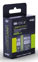 Verico Akku PP3 Li-Ion 9V E-Block mit USB-C 500 mAh, 2 Stück - Bauform: 9V E-Block Akkus - Akkutyp: 6HR61 / 9V / 9V E-Block / 6F22 / 0097 - Akkukapazität: 500 mAh - Akkutyp: Lithium-Ion (Li-Ion) - Spannung: 9 V - Höhe: 48.5 mm
