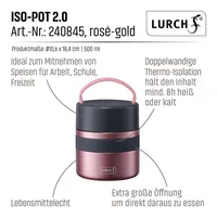 Lurch Thermo-Foodbehälter Iso-Pot 2.0 500 ml, - Material: Edelstahl - Eigenschaften: Wiederverwendbar - Zertifikate: Keine Zertifizierung - Fassungsvermögen: 0.5 l - Farbe: Schwarz - Rosa