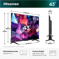 Hisense 43E7S PRO 109,2 cm (43") 4K Ultra HD Smart TV Wifi Noir 300 cd/m²