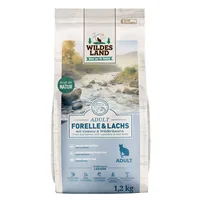 Wildes Land Trockenfutter Adult Forelle & Lachs, 1.2 kg - Tierbedürfnis: Kein besonderes Bedürfnis - Geschmacksrichtung: Fisch - Zertifikate: Keine Zertifizierung - Fleischsorte: Lachs - Futtereigenschaft: Getreidefrei - Ohne künstliche Zusätze - Glutenfr