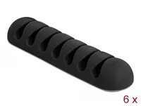 Delock Kabelhalter 82mm, für 7 Kabel, selbstklebend 6 Stück - Ausstattung Kabelmanagement: Selbstklebend - Produkttyp: Kabel-Clip - Verpackungseinheit: 6 Stück - Material: TPR - Detailfarbe: Schwarz