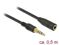 Delock Klinkenverlängerungskabel 3,5 mm 4 Pin Stecker zu Buchse 0,5 m schwarz