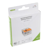 WAGO Steckklemme COMPACT 2 x 0.5-6 mm2, 10 Stück - Verwendung Klemmen: Drähte + Litzen - E-Nr.: 55103100 - Typ: Klemme - Klemmstellen: 2 × - Detailfarbe: Orange - Transparent - Eigenschaften Hausinstallation: Betätigungshebel