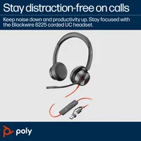 HP Poly Blackwire 8225 Stereo Microsoft Teams Certified USB-C Headset +USB-C/A Adapter Auricolare Cablato A Padiglione Ufficio USB tipo-C Nero