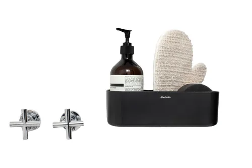 Brabantia Duschmittelhalter ReNew 13.3 x 24.4 cm, Schwarz - Befestigung: Klemmen - Detailfarbe: Schwarz - Wandmontage: Nein - Utensilienhalter Typ: Duschmittelhalter - Detailmaterial: Kunststoff - Grundmaterial: Kunststoff