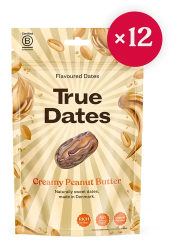 True Gum True Dates – Cremige Erdnussbutter 100g - Produkttyp: Datteln - Nährwertangabe pro: 100 g - Energiegehalt (in kj): 1401 KJ - Energiegehalt (in kcal): 331 Kcal - Fett: 2.8 g - Gesättigte Fettsäuren: 0.4 g