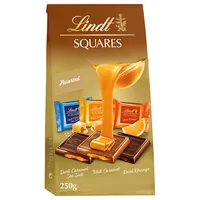 Lindt Schokoladen-Pralinen Squares assortiert 250 g - Produkttyp: Assortiert - Nährwertangabe pro: 100 g - Energiegehalt (in kj): 2163 KJ - Energiegehalt (in kcal): 518 Kcal - Fett: 30 g - Gesättigte Fettsäuren: 18 g