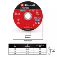 Einhell 5 Trennscheiben 125 mm - Zubehörtyp: Trennscheibe - Durchmesser: 125 mm - Für Material: Stahl - Edelstahl - Set: Ja