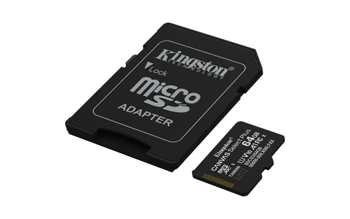 KINGSTON 64GB -  microSDXC -  Canvas -  Select -  Plus -  Gen3 -  100MB/s -  A1 -  Card -  + -  Adapter