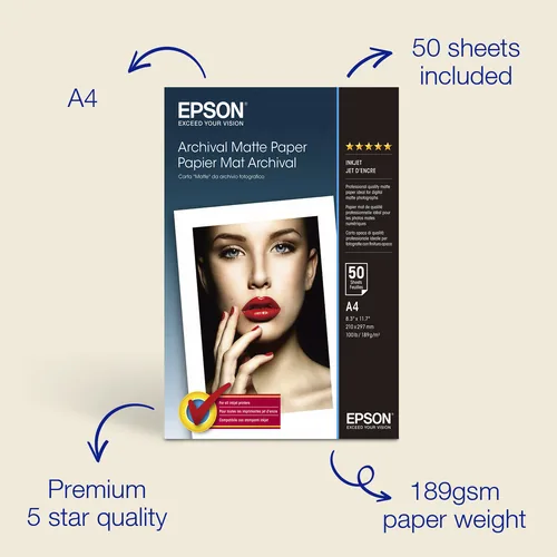Epson Archival, DIN A4, 192 g/m² Weiß Matt