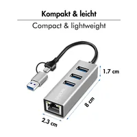 Logilink USB 3.2 Gen 1 HUB, 3x USB-A, 1x RJ45, silber