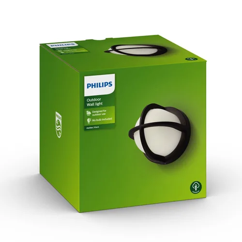 Philips Wandleuchte Astilbe, E27, 42 W, Schwarz - Dimmbar: dimmbar - Lichtfarbe: Je nach Leuchtmittel - Zusätzliche Ausstattung: Keine - Farbtemperatur Kelvin: Je nach Leuchtmittel - Leuchtenfarbe: Schwarz - Lichtausbeute: 0 lm/W
