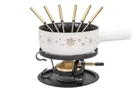 Kadastar Käsefondue-Set Sparkling Wint E22 9 Teile, Schwarz/Weiss - Anzahl Personen: 6 - Materialtyp: Metall - Material: Gusseisen - Edelstahl - Betriebsart: Pastenbrenner - Kompatible Kochfelder: Glaskeramik - Gas - Detailfarbe: Weiss - Schwarz