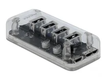 Delock USB-Hub 64087 USB 3.0 - 4x Typ-A - Stromversorgung: Optionales Netzteil - USB - Anzahl Ports: 4 - Detailfarbe: Transparent - USB Standard: 3.0/3.1/3.2 Gen 1 (5 Gbps) - USB Anschluss 2 (Endgerät): USB A - USB Anschluss 1 (Quelle): USB A