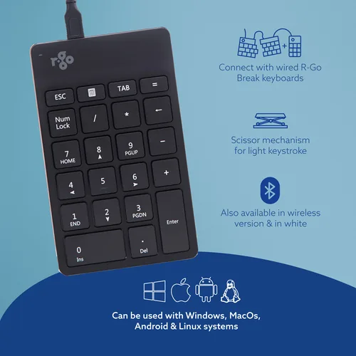 R-Go Tools Numeric keypad R-Go Numpad Break, ergonomic numeric keypad with break software, wired, black