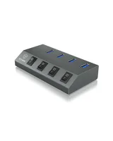 ICY BOX USB-Hub IB-HUB1405 - Stromversorgung: Externes Netzteil - Anzahl Ports: 4 - Detailfarbe: Grau - USB Standard: 3.0/3.1/3.2 Gen 1 (5 Gbps) - USB Anschluss 2 (Endgerät): USB A - USB Anschluss 1 (Quelle): USB B