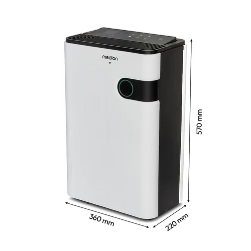 Medion Entfeuchter DH30S, 40 m² - Typ: Entfeuchter - Funktionen: Abschaltautomatik - Display - Timerfunktion - Touch Control - Wäschetrocknung - Detailfarbe: Schwarz - Weiss - Entfeuchtungsleistung /24h: 24 l - Hygrostat: Keine Angaben