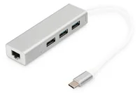 DIGITUS USB Adapter USB3.0C -> GB Ethernet3-Port-Hub weiss