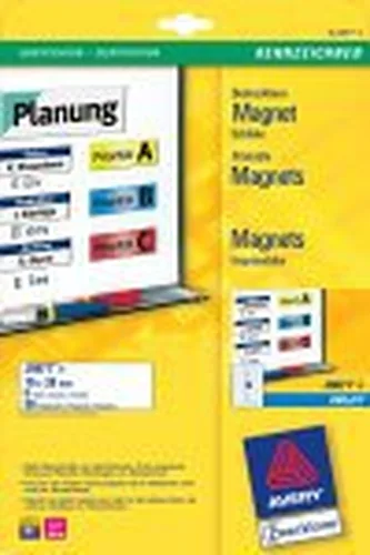 Avery Zweckform Magnet-Schilder 78 x 28 mm, 5 Blatt - Klebehaftung: Keine - Drucker Kompatibilität: Inkjet - Anzahl Blatt: 5 × - Papierformat: A4 - Anzahl Etiketten: 90 - Etikettengrösse: 78 x 28 mm