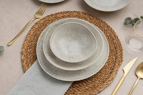 Hermia Geschirr-Set Beige/Grau - Material: Porzellan - Teller Typ: Speiseteller - Detailfarbe: Beige - Grau - Form: Oval