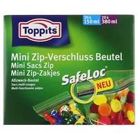 Toppits Gefrierbeutel Mini Zip-Verschluss SafeLoc, 40 Stück - Volumen: 0.15 l - 0.38 l - Länge: 12 cm - 13 cm - Material: Polyethylen (PE)