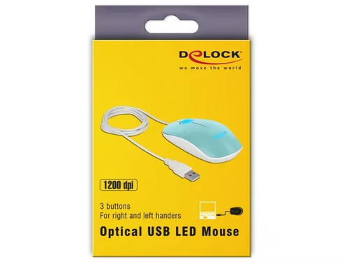 Delock Maus 12538 USB-Typ-A LED  türkis - Maus-Typ: Standard - Maus Features: Beleuchtung - Scrollrad - Bedienungsseite: Universal - Detailfarbe: Türkis - Verbindungsart: Verkabelt - Schnittstelle: USB-A