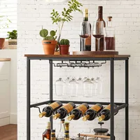 VASAGLE Bartrolley mit Flaschenhalterung 60 x 75 cm, Braun - Tiefe: 40 cm - Breite: 60 cm - Höhe: 75 cm - Detailmaterial: Spanplatte - Stahl - Grundmaterial: Holz - Metall