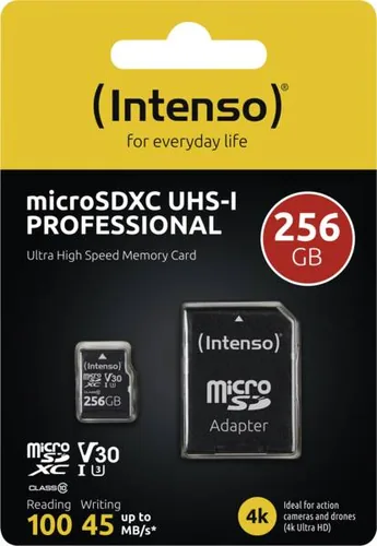 INTENSO Micro SDXC Card PRO 256GB 3433492 with adapter, UHS-I