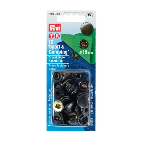 Prym Druckknöpfe Camping 15 mm, Nachfüllpack,10 Stück - Detailfarbe: Schwarz