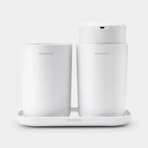 Brabantia Seifenspender-Set ReNew mit Zahnputzbecher und Schale Weiss - Wandmontage: Nein - USB-Schnittstelle: Nein - Sensor-Technik: Nein - Detailfarbe: Weiss - Fassungsvermögen: 250 ml
