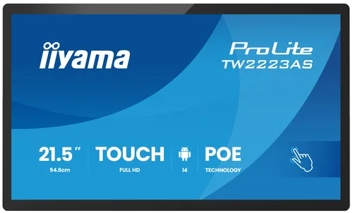 iiyama Touch Display ProLite TW2223AS-B3P Projiziert-kapazitiv - Energieeffizienzklasse: Keine - Detailfarbe: Schwarz - Bildschirmdiagonale in Zoll: 21.5  - Auflösung: 1920 x 1080 (Full HD) - Schnittstellen: 3.5 mm Klinke - Bluetooth - HDMI - RJ-45 (LAN) 