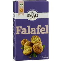 Bauck Mühle Fertiggericht Bio Falafel 160 g - Produkttyp: Fleischersatz - Nährwertangabe pro: 100 g - Energiegehalt (in kj): 1418 KJ - Energiegehalt (in kcal): 338 Kcal - Fett: 6 g - Gesättigte Fettsäuren: 1.1 g