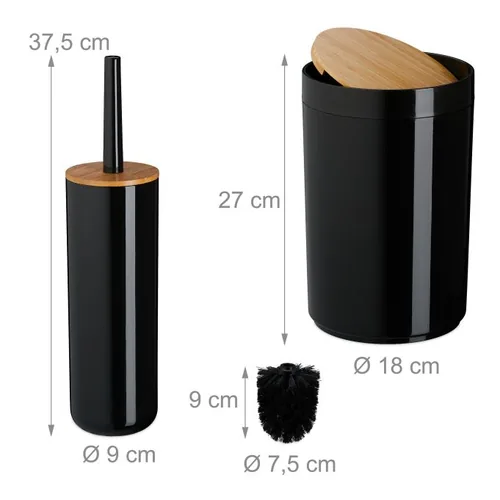 relaxdays Badezimmer-Set 7-teilig, Schwarz - Befestigung: Keine - Material: Kunststoff - Bambus - Farbe: Schwarz - Wandmontage: Nein