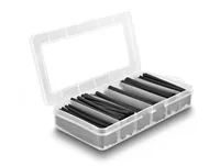 Delock Schrumpfschlauch Sortimentsbox, schwarz, 122-teilig - Detailfarbe: Schwarz - Länge: 0.095 m - Durchmesser: 4.8 mm - 9.5 mm - 12.7 mm - 3.2 mm - 6.4 mm - 2.4 mm - Material: Polyolefin