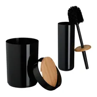 relaxdays Badezimmer-Set 7-teilig, Schwarz - Befestigung: Keine - Material: Kunststoff - Bambus - Farbe: Schwarz - Wandmontage: Nein
