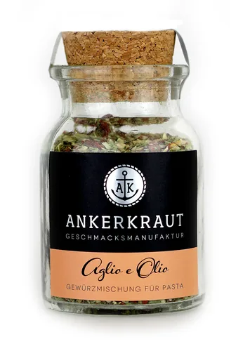 Ankerkraut Gewürz Aglio e Olio 50 g - Produkttyp: Gewürzmischungen - Ernährungsweise: Vegetarisch - Vegan - Laktosefrei - Glutenfrei - Produktionsland: Deutschland - Zertifikate: Keine Zertifizierung - Packungsgrösse: 50 g - Fairtrade: Nein