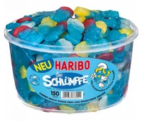 Haribo Int. Gummibonbons Veggie Schlümpfe 150 Stück - Produkttyp: Gummibonbons - Nährwertangabe pro: 100 g - Energiegehalt (in kj): 1421 KJ - Energiegehalt (in kcal): 334 Kcal - Fett: 0.5 g - Gesättigte Fettsäuren: 0.1 g