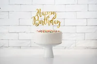 Partydeco Kuchen-Topper Happy Birthday 1 Stück, Gold - Material: Papier - Motiv: Geburtstag - Verpackungseinheit: 1 Stück - Detailfarbe: Gold