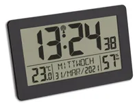 TFA Dostmann Funkuhr mit Raumklima Schwarz - Funktionen: Snooze-Funktion - Alarm - Weckfunktion - Ausstattung: Wochentag - Luftfeuchtigkeit - Zeit - Innentemperatur - Datum - Displaytyp: Digital - Detailfarbe: Schwarz - Funksignal: Ja - Betriebsart: Batte