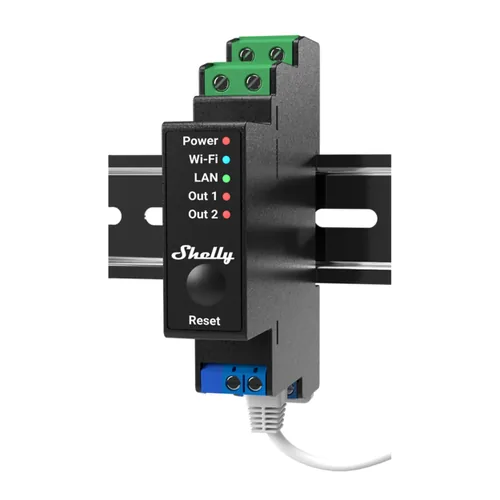 Shelly Relais Pro 2PM WLAN LAN Max. 25A 2 Kanäle 1 Phase BT Messfunktion DIN-Rail