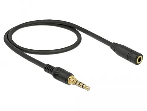 Delock Klinkenverlängerungskabel 3,5 mm 4 Pin Stecker zu Buchse 0,5 m schwarz