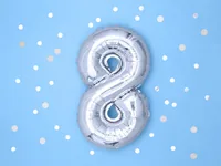 Partydeco Folienballon Zahl 8 klein 35 cm, silber, 1 Stück - Packungsgrösse: 1 Stück - Grösse: 35 cm - Motiv: Zahlen - Produkttyp: Folienballon - Material: Folie - Detailfarbe: Silber