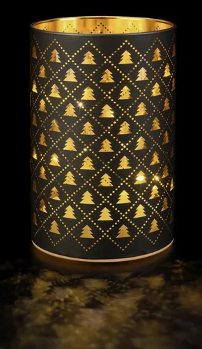 STT Windlicht Glas Tree 14 cm, Schwarz - Betriebsart: Akkubetrieb - Batteriebetrieb - Motiv: Tannenbaum - Fernbedienung: Nein - Aussenanwendung: Nein - Lichtfarbe: Warmweiss (WW) - Höhe: 14 cm