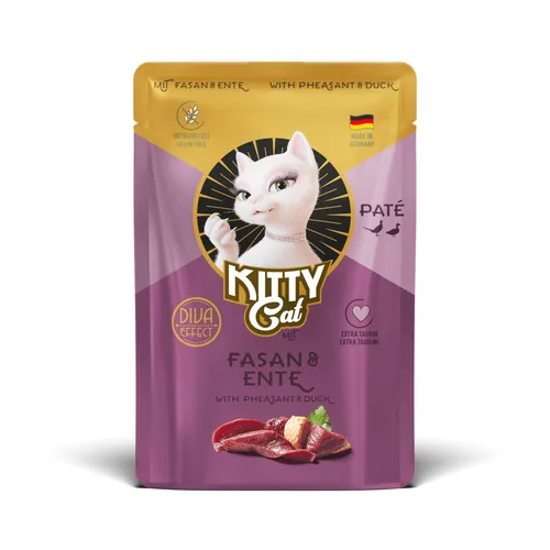 KITTY Cat Nassfutter KittyCat Paté Pouch Fasan, Ente 85 g - Tierbedürfnis: Kein besonderes Bedürfnis - Geschmacksrichtung: Geflügel - Zertifikate: Keine Zertifizierung - Fleischsorte: Fasan - Ente - Packungsgrösse: 85 g - Futtereigenschaft: Getreidefrei -
