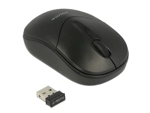 Delock Mobile Maus 12494 USB kabellos - Maus-Typ: Mini - Maus Features: Scrollrad - Bedienungsseite: Universal - Detailfarbe: Schwarz - Verbindungsart: Kabellos - Schnittstelle: USB-A
